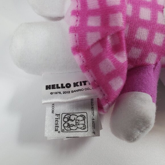 Hello Kitty 6” Plush Wearing Pink Checkered Dress Stuffed Animal By Fiesta - Picture 4 of 4